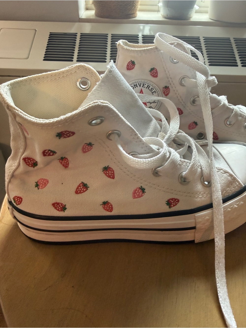 Converse Kids White High-Top Sneakers with Strawberry Pattern